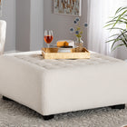 Baxton Studio Athena Modern and Contemporary Ivory Boucle Upholstered and Black Finished Wood Square Ottoman