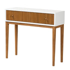 bali & pari Odile Mid-Century Modern Two-Tone Natural Brown and White Bayur Wood 1-Drawer Console Table
