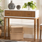 bali & pari Odile Mid-Century Modern Two-Tone Natural Brown and White Bayur Wood 1-Drawer Console Table
