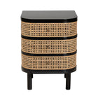 bali & pari Nabila Modern Bohemian Black Bayur Wood and Natural Rattan 3-Drawer End Table Nightstand