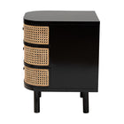 bali & pari Nabila Modern Bohemian Black Bayur Wood and Natural Rattan 3-Drawer End Table Nightstand