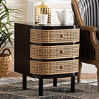 bali & pari Nabila Modern Bohemian Black Bayur Wood and Natural Rattan 3-Drawer End Table Nightstand