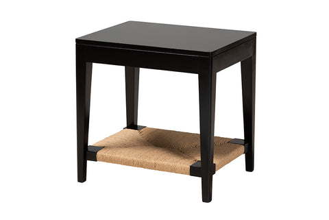 bali & pari Freya Modern Bohemian Black Finished Bayur Wood End Table