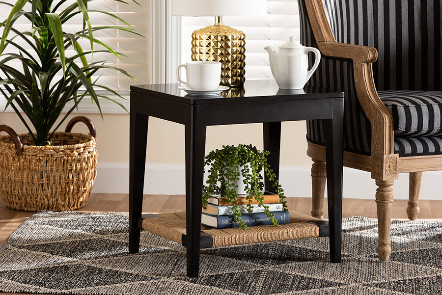 bali & pari Freya Modern Bohemian Black Finished Bayur Wood End Table