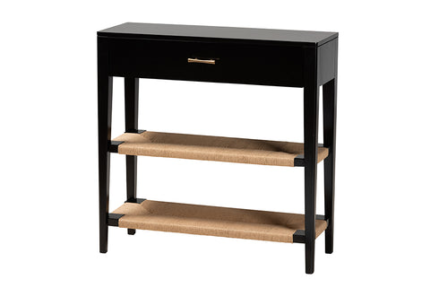 bali & pari Freya Modern Bohemian Black Finished Bayur Wood 1-Drawer Console Table