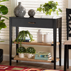 bali & pari Freya Modern Bohemian Black Finished Bayur Wood 1-Drawer Console Table