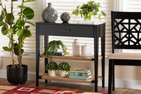 bali & pari Freya Modern Bohemian Black Finished Bayur Wood 1-Drawer Console Table