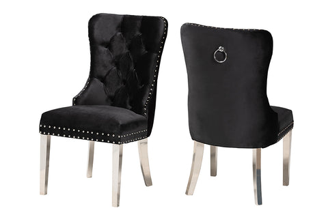 Baxton Studio Honora Contemporary Glam and Luxe Black Velvet Fabric and Silver Metal 2-Piece Dining Chair Set