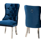 Baxton Studio Honora Contemporary Glam and Luxe Navy Blue Velvet Fabric and Silver Metal 2-Piece Dining Chair Set