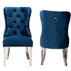 Baxton Studio Honora Contemporary Glam and Luxe Navy Blue Velvet Fabric and Silver Metal 2-Piece Dining Chair Set