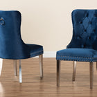 Baxton Studio Honora Contemporary Glam and Luxe Navy Blue Velvet Fabric and Silver Metal 2-Piece Dining Chair Set