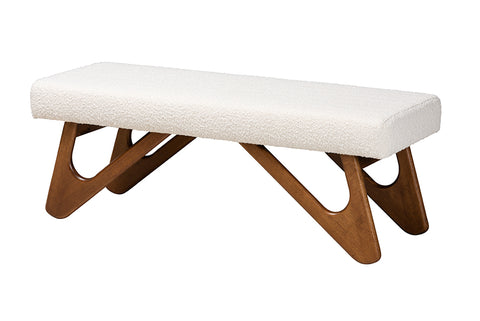 Baxton Studio Rika Japandi Cream Boucle Fabric and Walnut Brown Finished Wood Bench