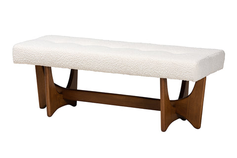 Baxton Studio Theo Japandi Cream Boucle Fabric and Walnut Brown Finished Wood Bench