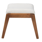 Baxton Studio Roxy Mid-Century Modern Off-White Boucle Upholstered and Walnut Brown Finished Wood Ottoman Footstool
