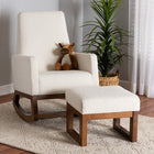 Baxton Studio Yashiya Mid-Century Modern Off-White Boucle Upholstered and Walnut Brown Finished Wood 2-Piece Rocking Chair and Ottoman Set