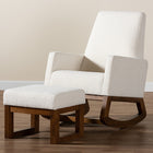 Baxton Studio Yashiya Mid-Century Modern Off-White Boucle Upholstered and Walnut Brown Finished Wood 2-Piece Rocking Chair and Ottoman Set