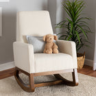 Baxton Studio Yashiya Mid-Century Modern Off-White Boucle Upholstered and Walnut Brown Finished Wood Rocking Chair