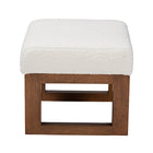 Baxton Studio Yashiya Mid-Century Modern Off-White Boucle Upholstered and Walnut Brown Finished Wood Ottoman Footstool