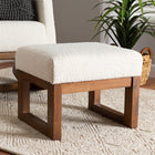 Baxton Studio Yashiya Mid-Century Modern Off-White Boucle Upholstered and Walnut Brown Finished Wood Ottoman Footstool