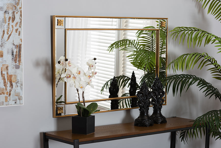 Baxton Studio Iara Modern Glam and Luxe Antique Goldleaf Finished Wood Accent Wall Mirror