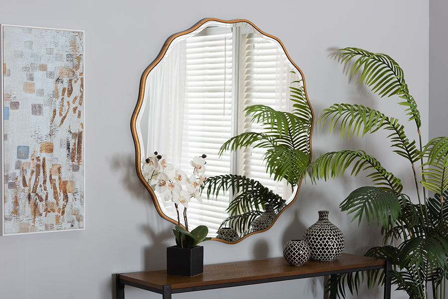 Baxton Studio Weston Modern Glam and Luxe Antique Goldleaf Finished Wood Accent Wall Mirror