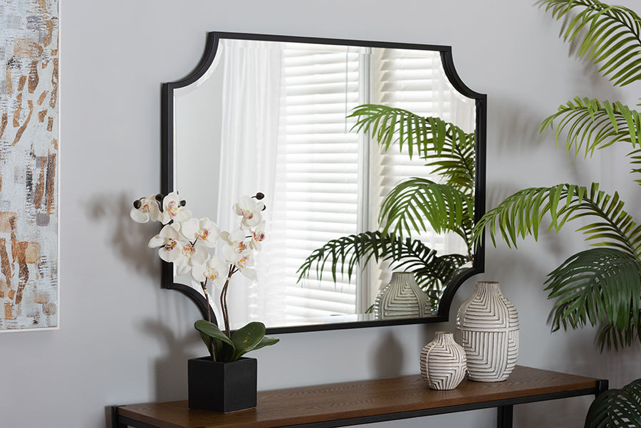 Baxton Studio Parcenet Modern Black Finished Metal Accent Wall Mirror