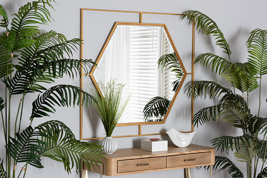 Baxton Studio Gates Modern Glam and Luxe Antique Goldleaf Metal Accent Wall Mirror
