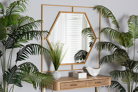 Baxton Studio Gates Modern Glam and Luxe Antique Goldleaf Metal Accent Wall Mirror