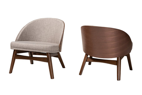 Baxton Studio Lovella Mid-Century Modern Grey Fabric and Walnut Brown Finished Wood 2-Piece Accent Chair Set