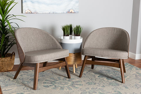 Baxton Studio Lovella Mid-Century Modern Grey Fabric and Walnut Brown Finished Wood 2-Piece Accent Chair Set