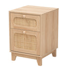 Baxton Studio Elsbeth Mid-Century Modern Light Brown Finished Wood and Natural Rattan 1-Drawer End Table