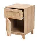 Baxton Studio Elsbeth Mid-Century Modern Light Brown Finished Wood and Natural Rattan 1-Drawer End Table
