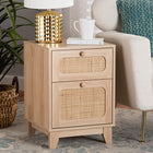 Baxton Studio Elsbeth Mid-Century Modern Light Brown Finished Wood and Natural Rattan 1-Drawer End Table