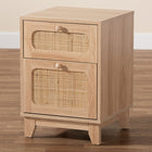 Baxton Studio Elsbeth Mid-Century Modern Light Brown Finished Wood and Natural Rattan 1-Drawer End Table