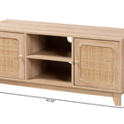 Baxton Studio Elsbeth Mid-Century Modern Light Brown Finished Wood and Natural Rattan 2-Door TV Stand