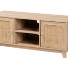 Baxton Studio Elsbeth Mid-Century Modern Light Brown Finished Wood and Natural Rattan 2-Door TV Stand