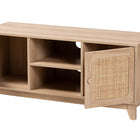 Baxton Studio Elsbeth Mid-Century Modern Light Brown Finished Wood and Natural Rattan 2-Door TV Stand