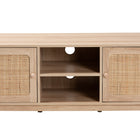 Baxton Studio Elsbeth Mid-Century Modern Light Brown Finished Wood and Natural Rattan 2-Door TV Stand