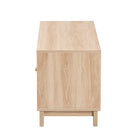 Baxton Studio Elsbeth Mid-Century Modern Light Brown Finished Wood and Natural Rattan 2-Door TV Stand