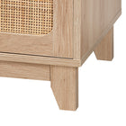 Baxton Studio Elsbeth Mid-Century Modern Light Brown Finished Wood and Natural Rattan 2-Door TV Stand