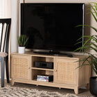 Baxton Studio Elsbeth Mid-Century Modern Light Brown Finished Wood and Natural Rattan 2-Door TV Stand