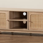 Baxton Studio Elsbeth Mid-Century Modern Light Brown Finished Wood and Natural Rattan 2-Door TV Stand
