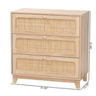 Baxton Studio Elsbeth Japandi Oak Brown Finished Wood and Natural Rattan 3-Drawer Storage Cabinet