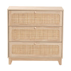 Baxton Studio Elsbeth Japandi Oak Brown Finished Wood and Natural Rattan 3-Drawer Storage Cabinet