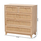 Baxton Studio Elsbeth Mid-Century Modern Oak Brown Finished Wood and Natural Rattan 5-Drawer Storage Cabinet