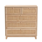 Baxton Studio Elsbeth Mid-Century Modern Oak Brown Finished Wood and Natural Rattan 5-Drawer Storage Cabinet
