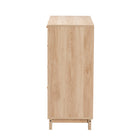 Baxton Studio Elsbeth Mid-Century Modern Oak Brown Finished Wood and Natural Rattan 5-Drawer Storage Cabinet