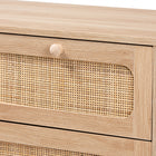 Baxton Studio Elsbeth Mid-Century Modern Oak Brown Finished Wood and Natural Rattan 5-Drawer Storage Cabinet