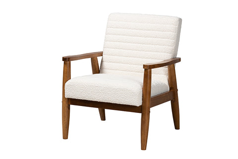 Baxton Studio Stratton Mid-Century Modern Cream Boucle Fabric and Walnut Brown Finished Wood Armchair