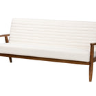 Baxton Studio Stratton Mid-Century Modern Cream Boucle Fabric and Walnut Brown Finished Wood Sofa